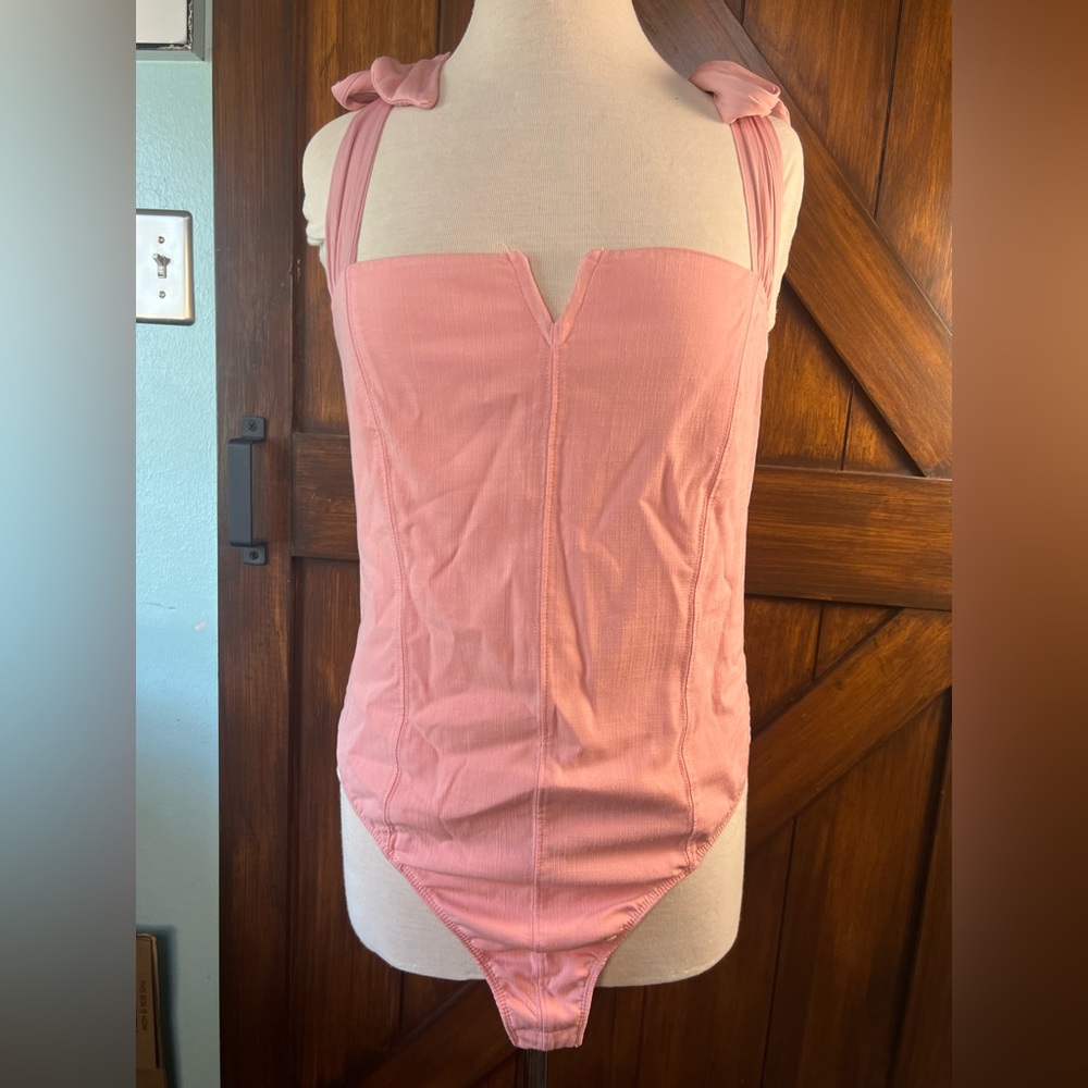 Free People Pink Tie Bodysuit Top Women's S/M